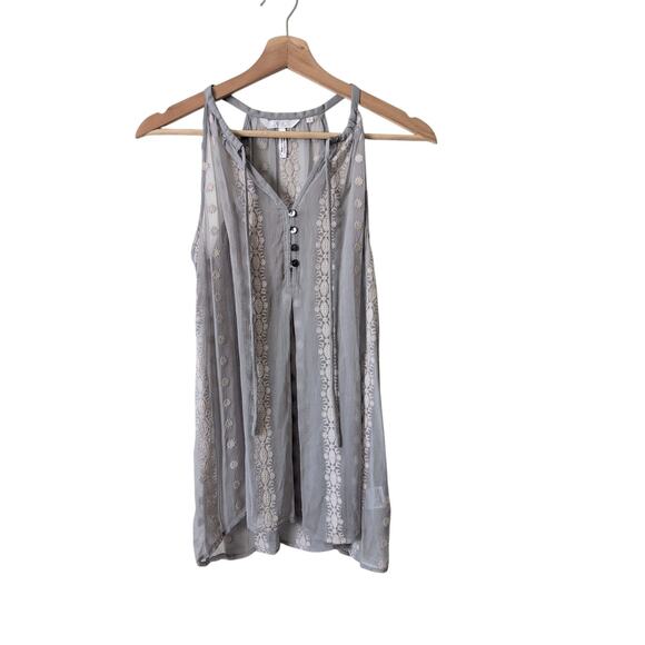 Anthropologie Zoa New York Silk Blouse Size Small Grey Embroidered Sleeveless - Picture 1 of 8